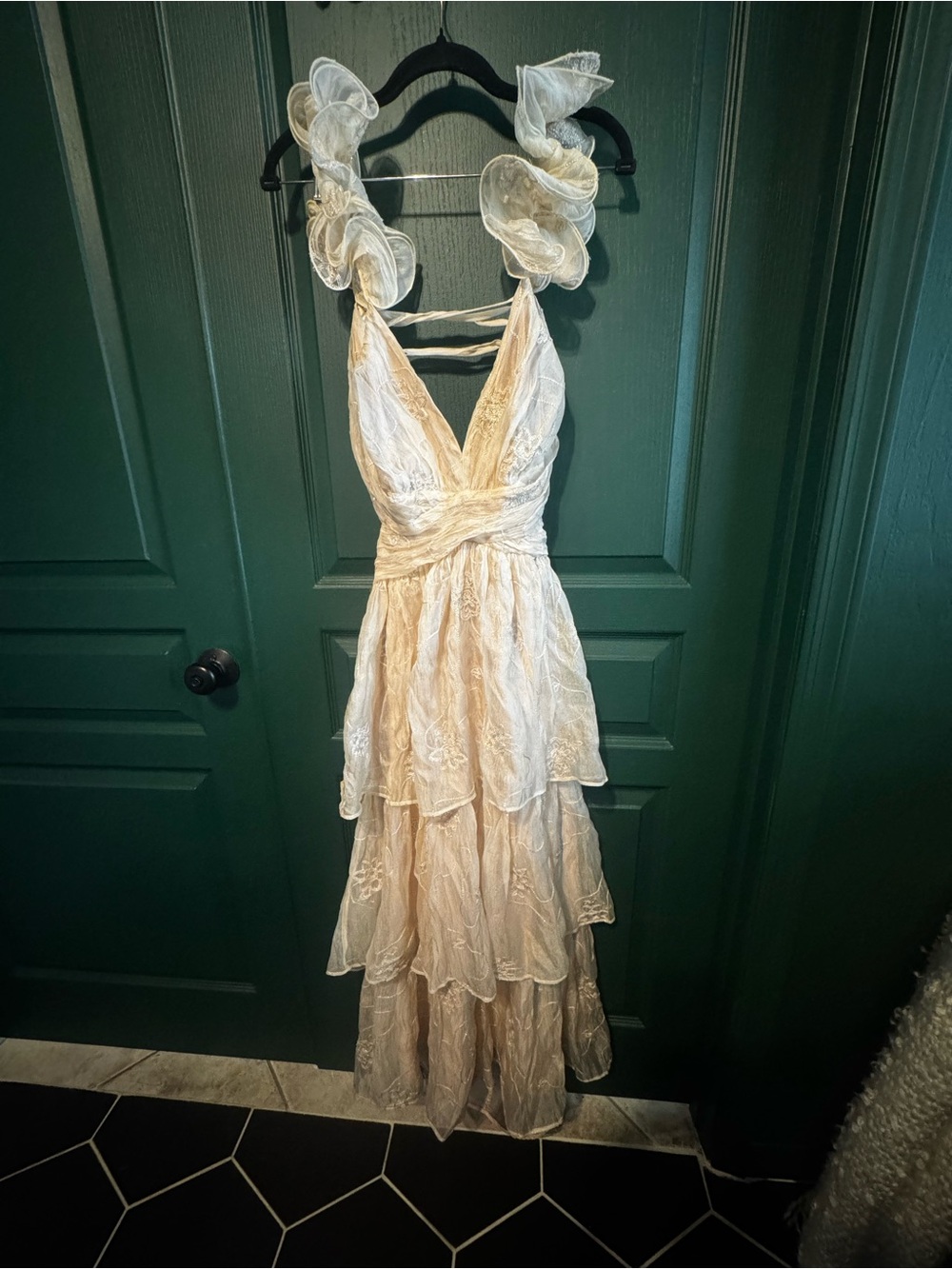 Lulus Elegant Cream Ruffled Tiered Maxi Dress - V-Neck